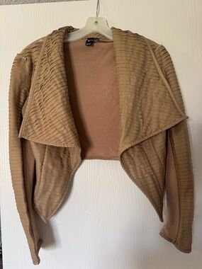 Women's Cropped Open-Front Jacket- Tan